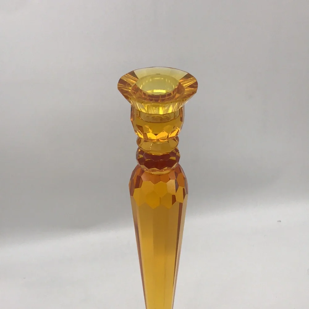 Sorelle Crystal Deep Amber Yellow Dining Candle Stick Holder—Size 11”x 2.75”Base - Picture 2 of 6